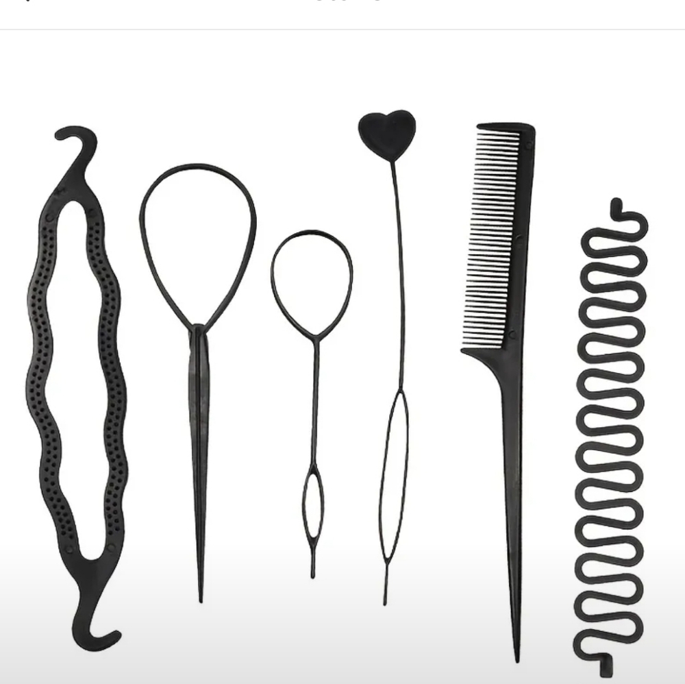 NEW》6 Piece Hair Braiding DIY Styling Tools French braids, pull thrus, bun maker